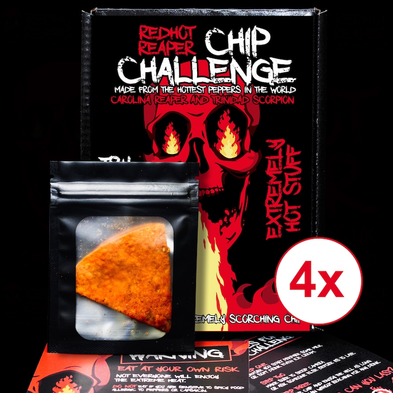 4X CHIP CHALLENGE World's Hottest Tortilla Chilli Chip Carolina Reaper