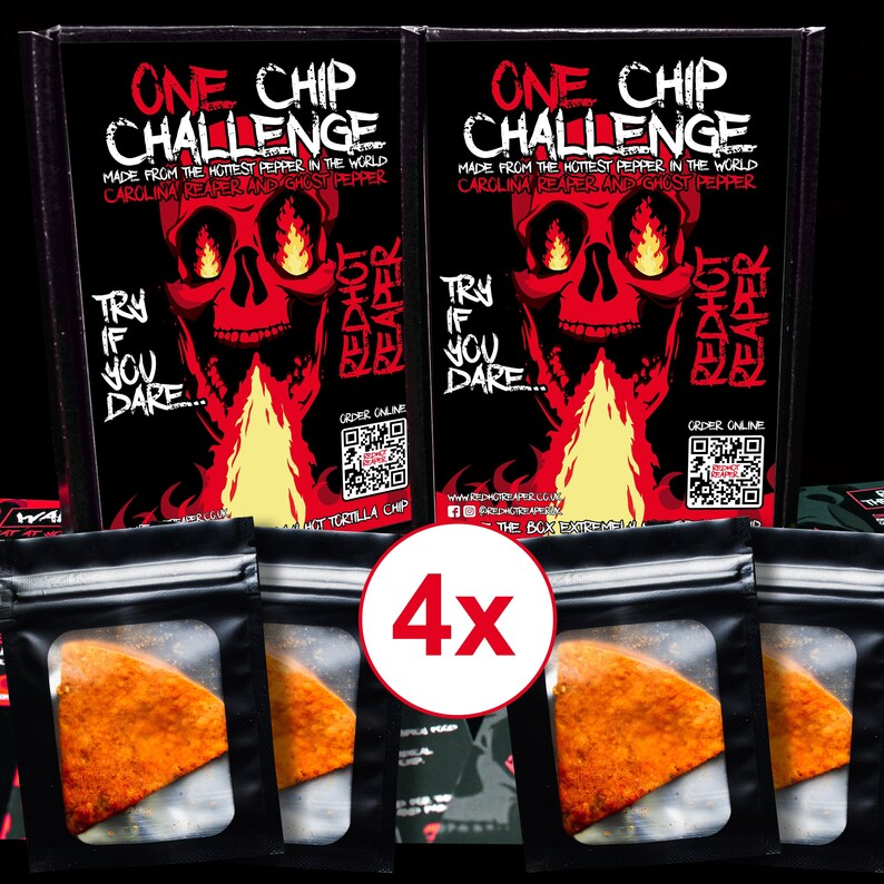 4X ONE CHIP CHALLENGE Original World's Hottest Tortilla Chilli Chip