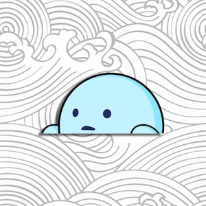 Pegatina del pequeño chico azul que mira fijamente