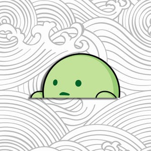 Pegatina del pequeño chico verde que mira fijamente