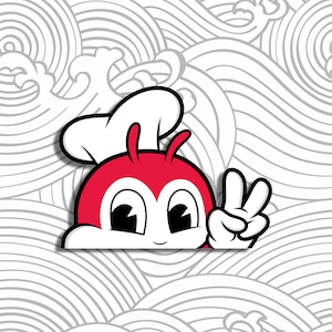 Red Bee Peace Sign Peeker Sticker