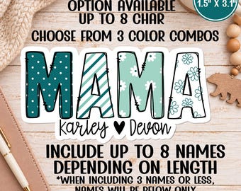 Mama Mommy Mom Grandma Grammy Nana Teal | Water Resistant Vinyl Sticker | Water Bottle Sticker | Mothers Day | Personalized with kids names