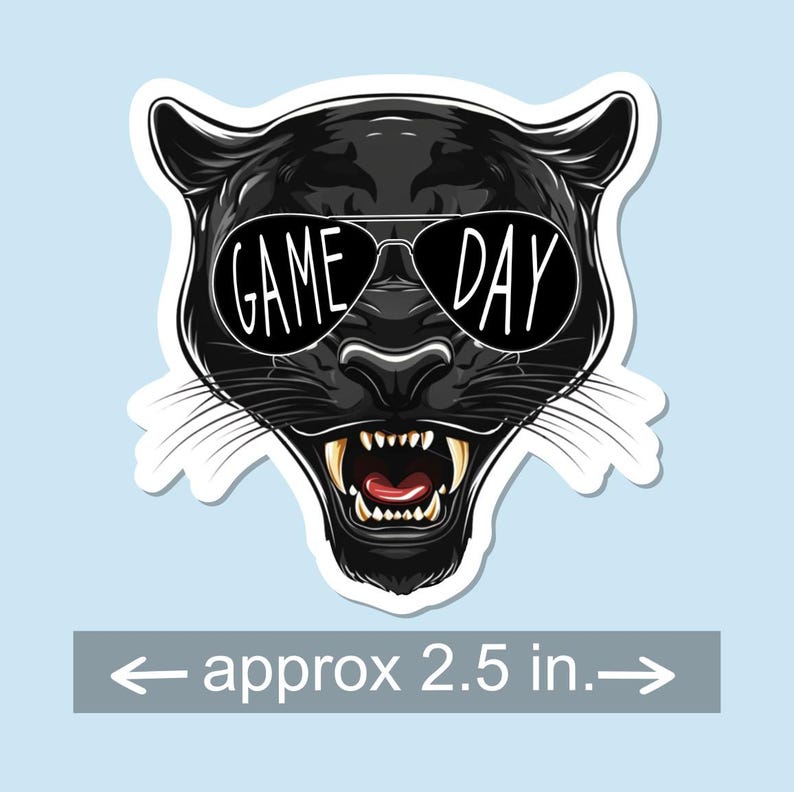 Water Resistant Mascot Game Day Sticker | Panthers | Tigers | Bulldogs | Lions | Eagles | Bears | Water Bottle | Laptop | Notebook Sticker Panther - black