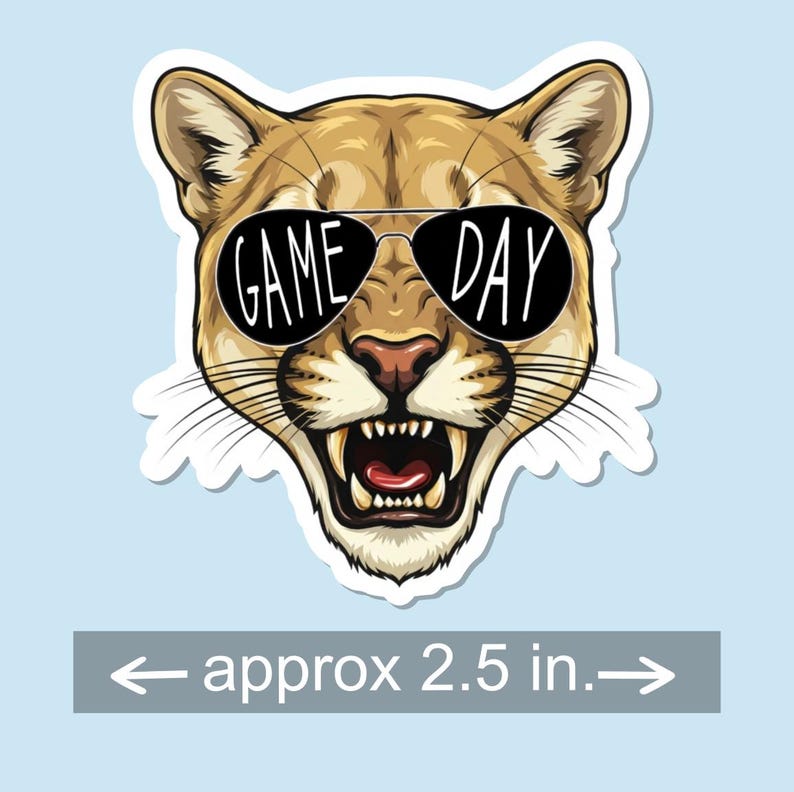 Water Resistant Mascot Game Day Sticker | Panthers | Tigers | Bulldogs | Lions | Eagles | Bears | Water Bottle | Laptop | Notebook Sticker Cougar