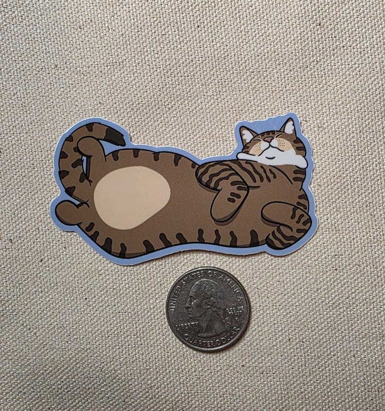 Cute Brown Tabby Cat Vinyl Waterproof Sticker for Water Bottle, Car ...