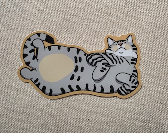 Gray Tabby Cat Vinyl waterproof stickers for water bottle, car, journal, etc