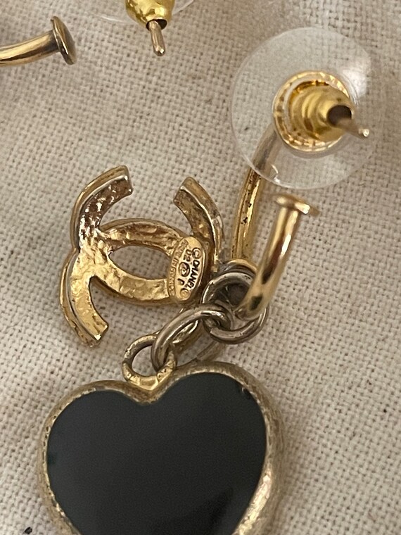 Vintage Chanel Drop Earrings Black and Gold Heart CC Coco Etsy