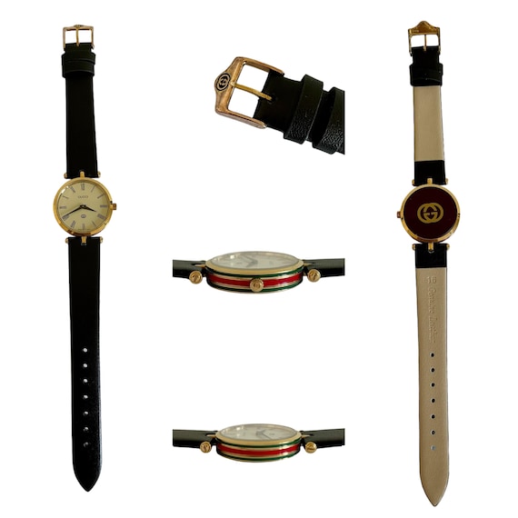 Reloj Gucci Vintage Shelly Line 2000M Unisex Chapado en Oro Correa de Piel Negra Etsy Mexico
