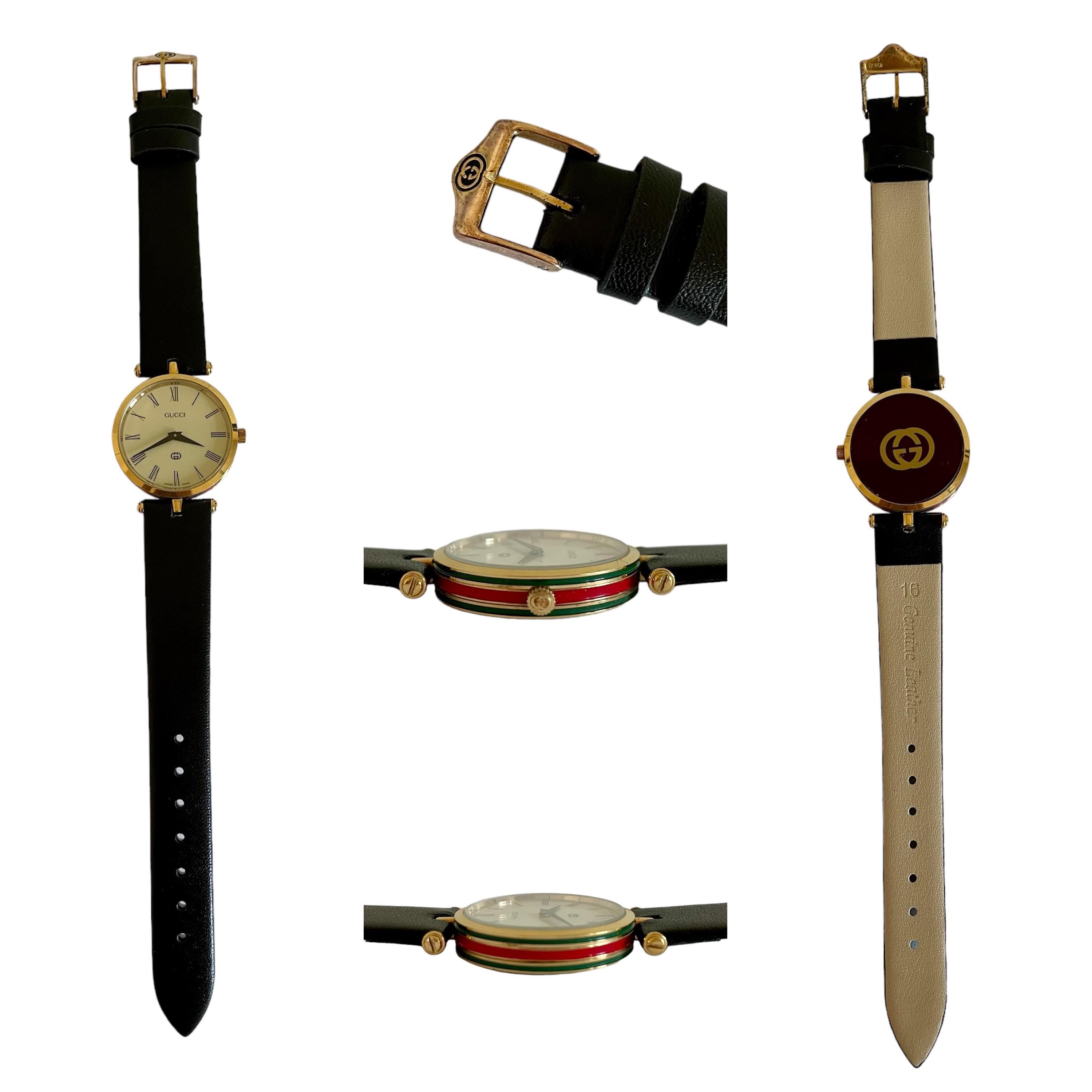 Vintage Gucci Watch Shelly Line 2000M Unisex Gold Plated Black Leather Strap Etsy Australia