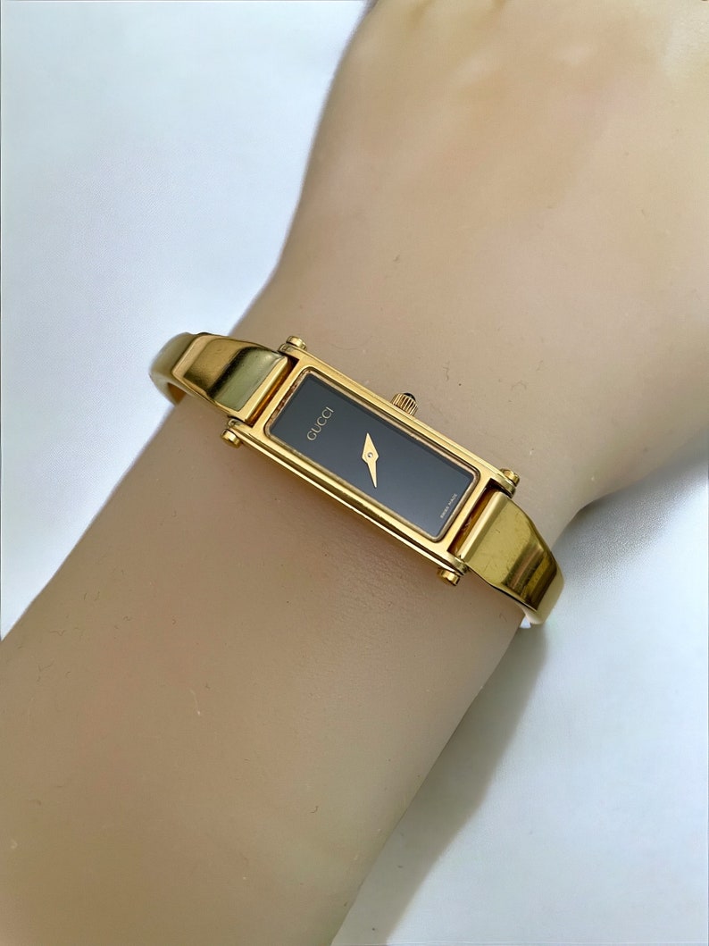 Vintage Gucci Watch Ladies Bangle Band 1500L Gold Plated Rectangle ...