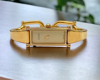 Vintage Gucci Watch - Bangle Band 1500 Gold Plated Rectangle Size S