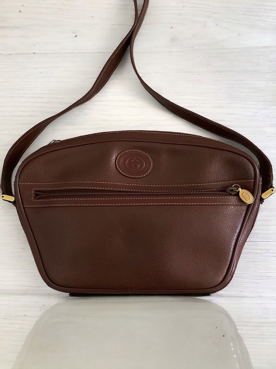 Vintage Gucci Brown Leather Crossbody Shoulder Bag