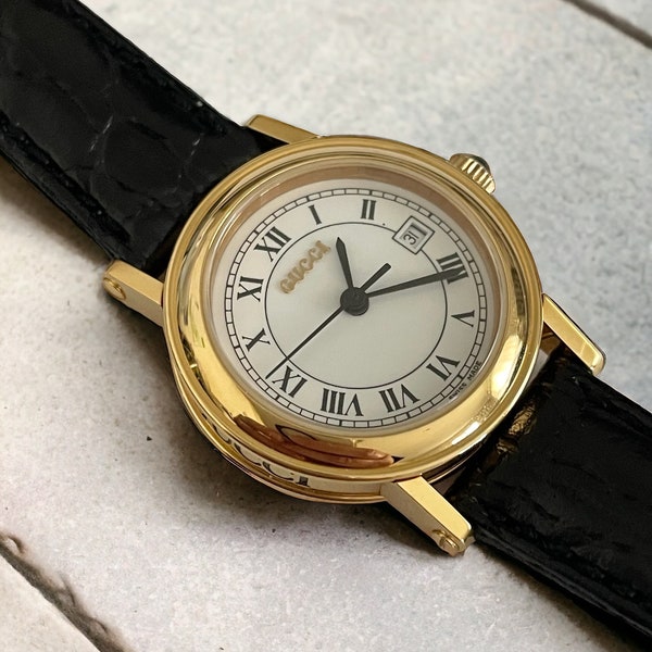 Vintage Gucci Gold Plated Quartz Date Watch - Model 7200L