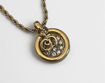 Vintage Dior Necklace – Gold CD Logo Charm with Rhinestone Pendant