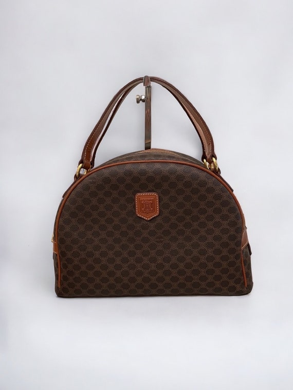 Celine Macadam Dome Handbag Triomphe Brown PVC Lea