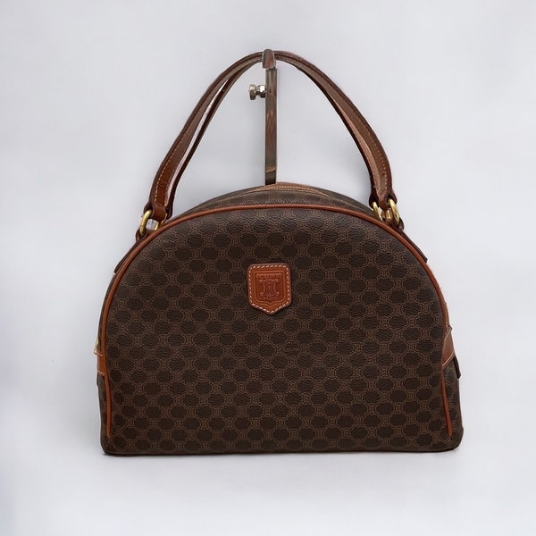 Celine Macadam Dome Handbag Triomphe Brown PVC Leather Bag