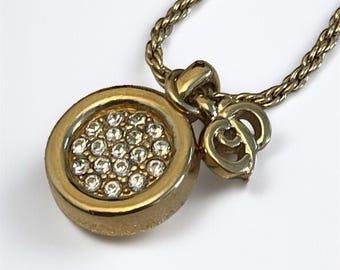 Vintage Dior Necklace – Gold CD Logo Charm with Rhinestone Pendant