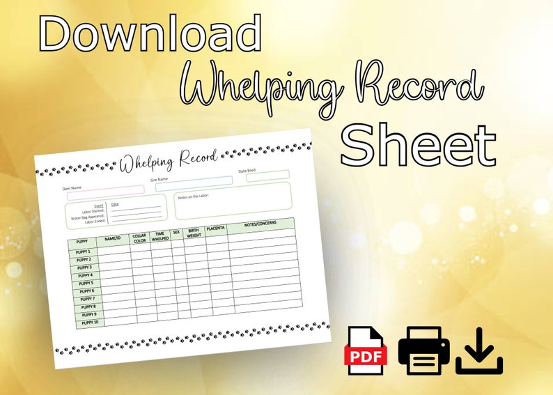 Puppy Whelping Chart for Newborn Puppies, Weight, Dog Birth Etsy