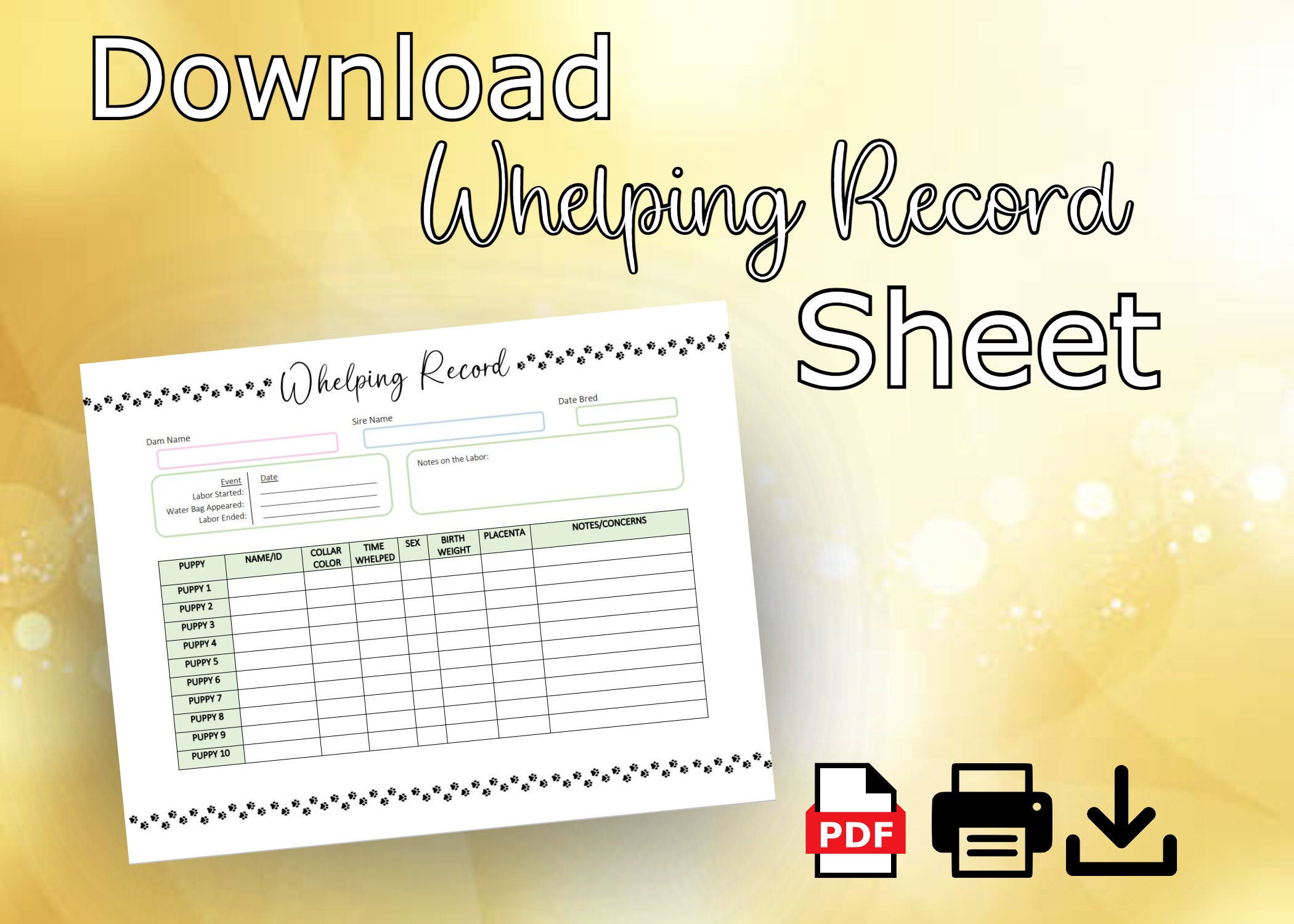 Puppy Whelping Chart for Newborn Puppies, Weight, Dog Birth Etsy