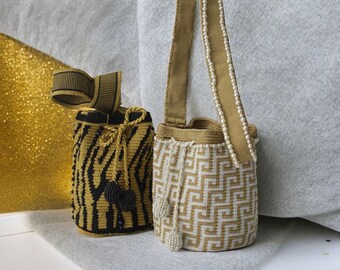 Handwoven Black & Gold Crossbody Bag - Unique Design for Stylish Statements - Summer Bucket Bag