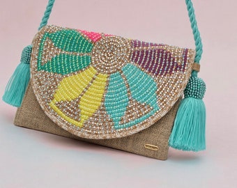 Crossbody Wayuu Purse Clutch With Tassels | Wayuu Crochet Purse | Colorful Clutch bag | Ethnic Purse | Handmade in Colombia | Gifts For Her