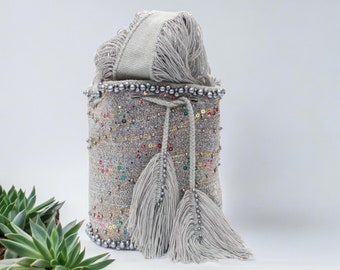 Handwoven Silver Crossbody Bag - Unique Stylish Crossbody Purse - Artisan Crafted Silver Crossbody Bag - Medium Bag