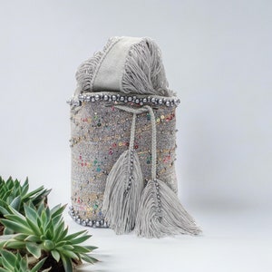 Handwoven Silver Crossbody Bag Unique Stylish Crossbody Purse Artisan Crafted Silver Crossbody Bag Medium Bag image 1