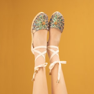 Enchanted Tie-Up Espadrilles Mother's Day Gift Whimsical Flat Shoes Espadrilles Shoes, Sequin Shoes, Bling Women Shoes image 5