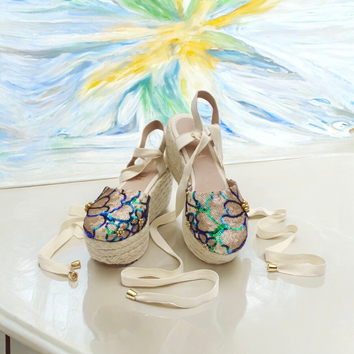 heeled espadrille wedge shoe