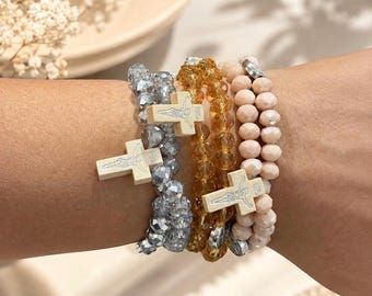 Pulsera Rosario San Benito / Rosario Católico para Mujer / Cruz de Madera / Regalo Católico