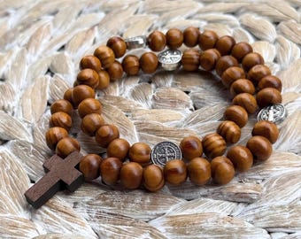 Pulsera de rosario de madera para adultos / Pulsera católica / Joyería de fe cristiana / Regalo de Primera Comunión