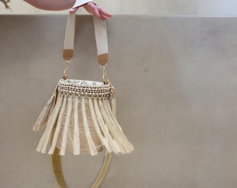 Bolso Wayuu de paja colombiana / Bolso bandolera beige / Bolso bandolera tejido / Bolso mochila / Bolso de crochet / Bolso cubo Wayuu / Bolso bandolera Wayuu