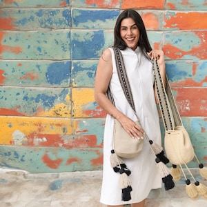 Wayuu Beuteltasche | Beige Umhängetasche | Wayuu kolumbianische Tasche | Gewebte Umhängetasche | Mochila Tasche | Gehäkelte Geldbörse | Wayuu Umhängetasche |PALOMA