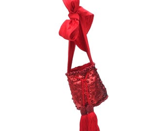 Bolso Wayuu rojo hecho a mano – Bandolera con lentejuelas y correa ajustable / Bolso de hombro artesanal colombiano / Mochila colombiana
