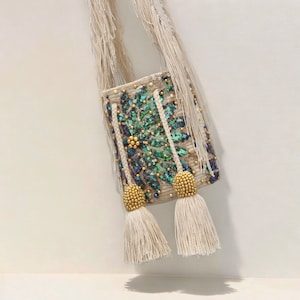 Wayuu kolumbianische Tasche | Beige Umhängetasche | Gewebte Umhängetasche | Mochila Tasche | Gehäkelte Geldbörse | Wayuu Beuteltasche | Wayuu Umhängetasche