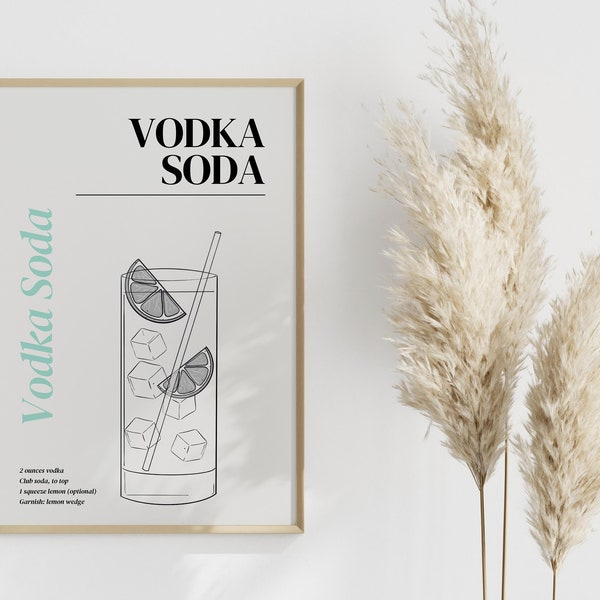 Vodka Soda Colorful Cocktail Printable Wall Art Digital Download Bar Cart Wall Art Minimal Cocktail Poster Bar Cart Decor College Dorm Print