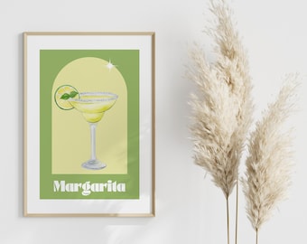 Margarita Cocktail Print Digital Art Download Cute lime green Margarita Cocktail Bar Printable Poster Kitchen Wall Art College Dorm Print