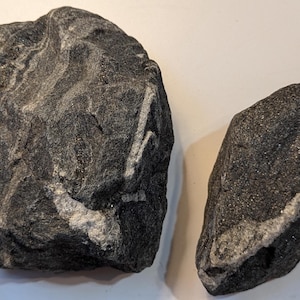 Metamorphic Rock Set * 2 Decorative, Glittery Black, White, and Gray, Quartz-Bearing Stones for Display, Landscape, Home, Crafts, & Hobbies