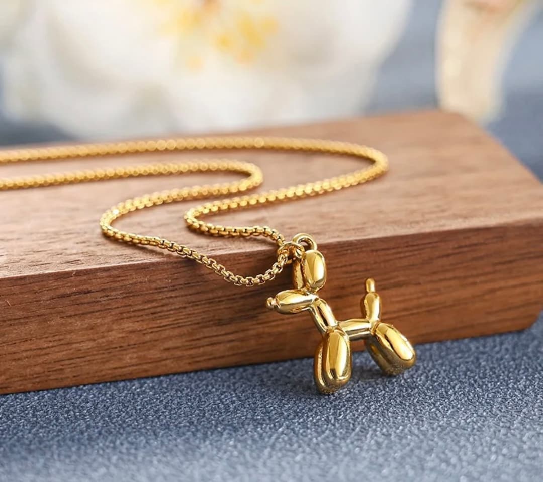 Balloon Dog Chain Gold Balloon Dog Pendant and Chain Gold Etsy