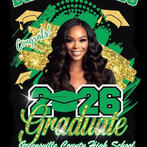 Edytowalny projekt koszulki Canva w kolorze zielono-złotym dla seniorów 2026