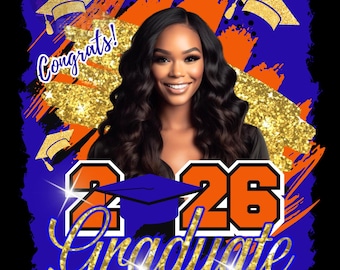 Canva Editable Blue and Orange Senior 2026 Tshirt Design