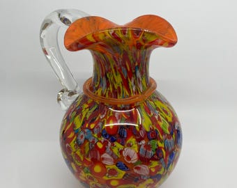 Orange millerfiori vase, rare to find.
