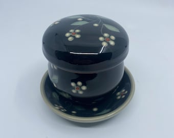 Vintage Korean Porcelain Chawan Tea Bowl with Infuser and Saucer