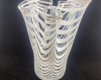 Opaque White Ribbon Glass Handkerchief Vase, probably Czech, mid-20th century