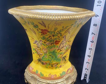 Chinese Chinoiserie Ceramic Bronze Vase Bird & floral .