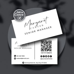 Modern QR Code Business Card Template: Editable Canva Design (Digital Download) image 1