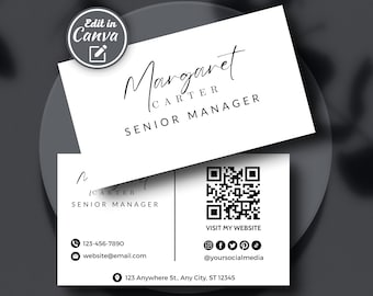 Modern QR Code Business Card Template: Editable Canva Design (Digital Download)