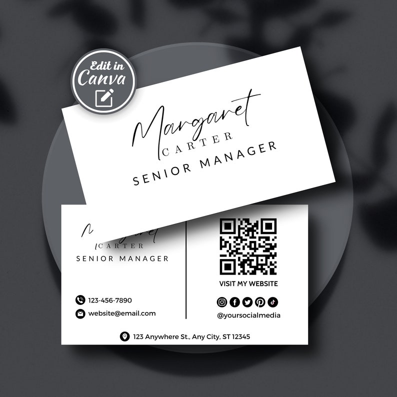 Modern QR Code Business Card Template: Editable Canva Design (Digital Download) image 1
