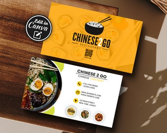 Restaurant Business Card Template: Chinese Food, Editable Canva Design (Digital Download)