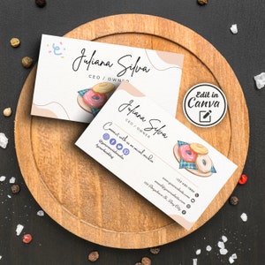 Sjabloon voor bakkerij bewerkbare visitekaartjes, Cake Maker Keuken Gebak Snoep Cupcakes Visitekaartje ontwerp, DIY afdrukbaar klein visitekaartje